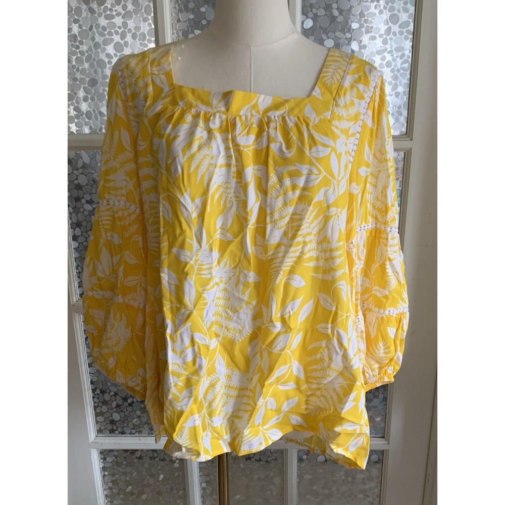 NWT Adrienne Vittadini Peasant Top Vibrant Yellow Spring Summer Rayon Blouse L